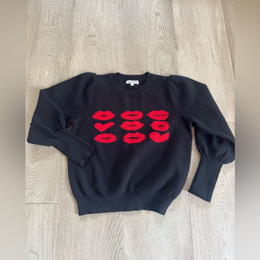 Nanette Lepore Black Sweaterwith Red Lip Design size M